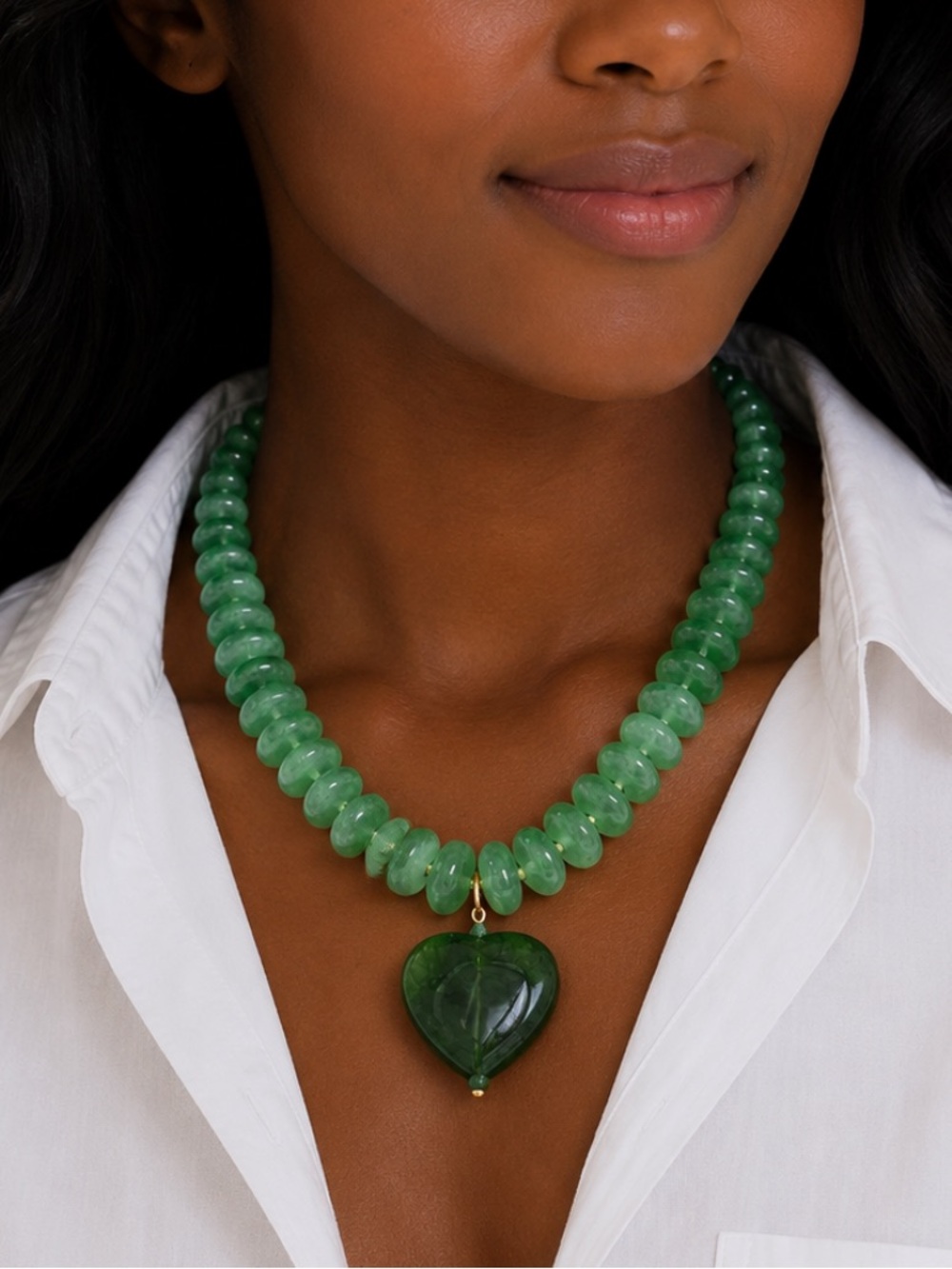 New! Colorful Preppy Green Beaded Heart Dopamine Necklace NWOT 5052